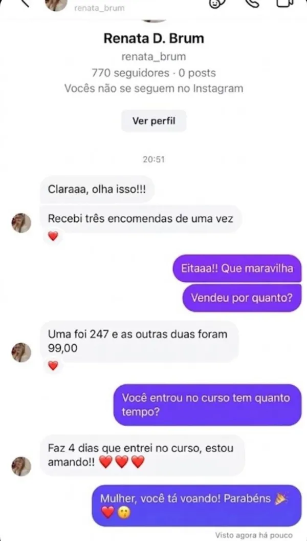 Depoimento de aluna no Instagram