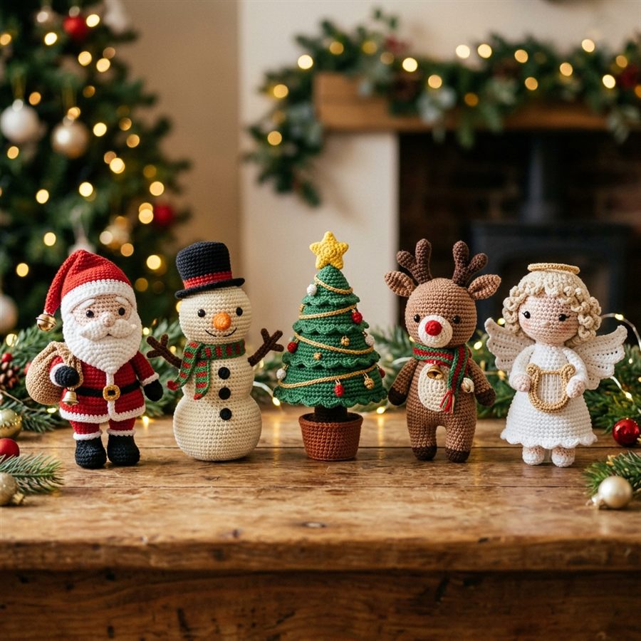 Coleção de amigurumis de Natal feitos à mão